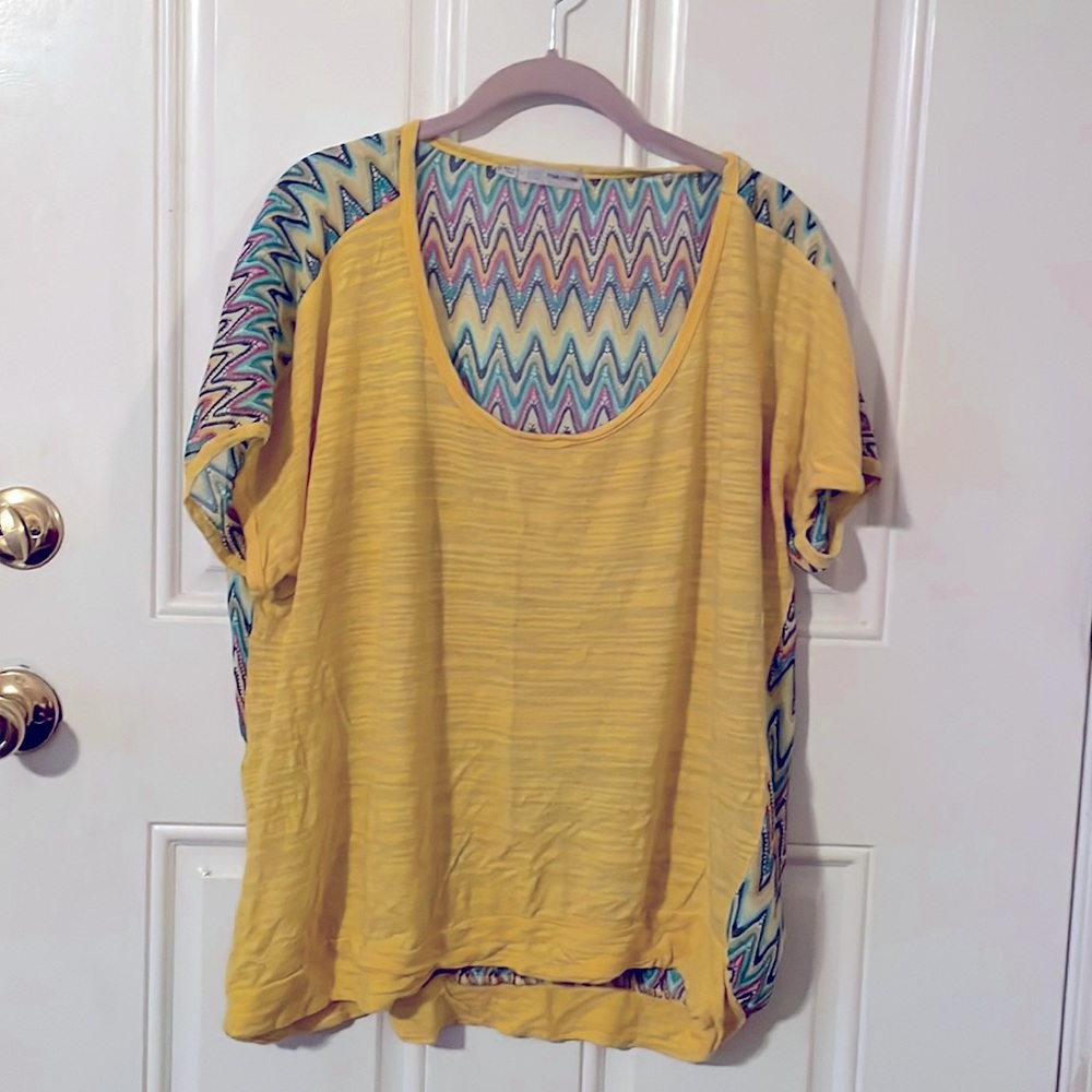Maurice's Yellow Scoop Neck Short Sleeve Top- 2X